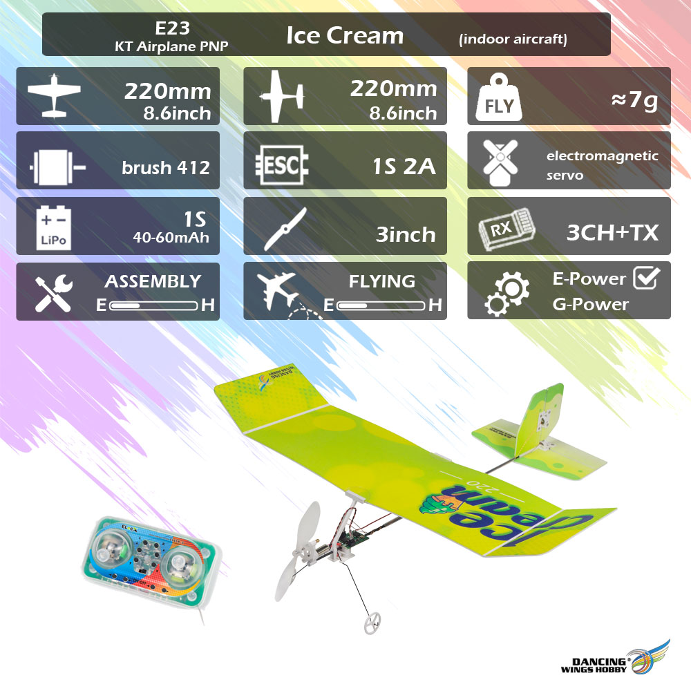 Dancing-Wings-Hobby-E23-EISCREME-Fluumlgelspannweite-von-220-mm-24-GHz-3CH-PP-Schaum-Mini-Innen-RC-F-2008782-1